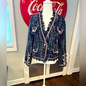 San Souci tweed ‘Chanel’ style sparkly boucle crop jacket, pearl buttons, size M